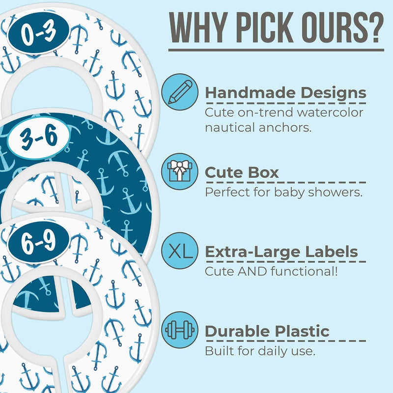 Little Miracles Baby Closet Size Dividers - Nautical Nursery Closet Dividers for Baby Clothes - Dividers by Month for Baby Boy Nursery Decor - Baby Closet Dividers for Clothing Racks - [Nautical] - Image 5